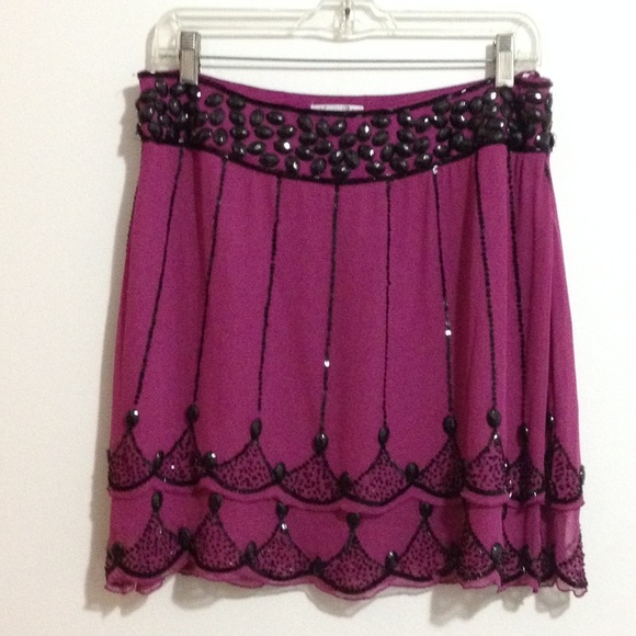 100% silk purple black jeweled retro style skirt